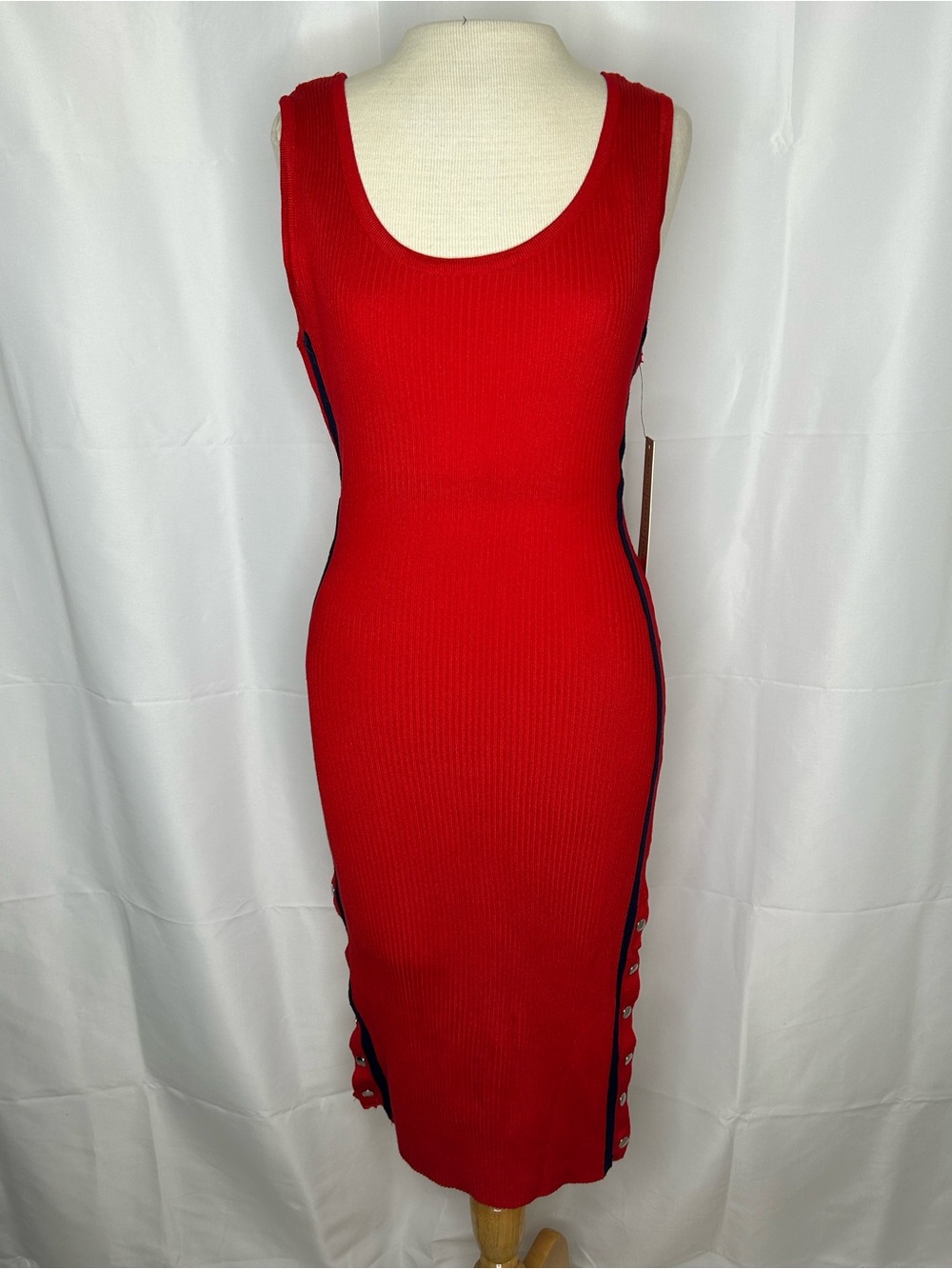 Almost Famous Red Ribbed Midi Bodycon Dress Side Snap Detail XL NWT